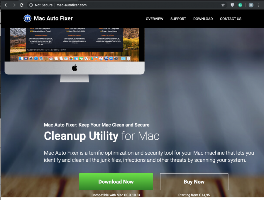 The website presents junk files as computer infections and pushes Mac Auto Fixer as an effective tool to get rid of them.