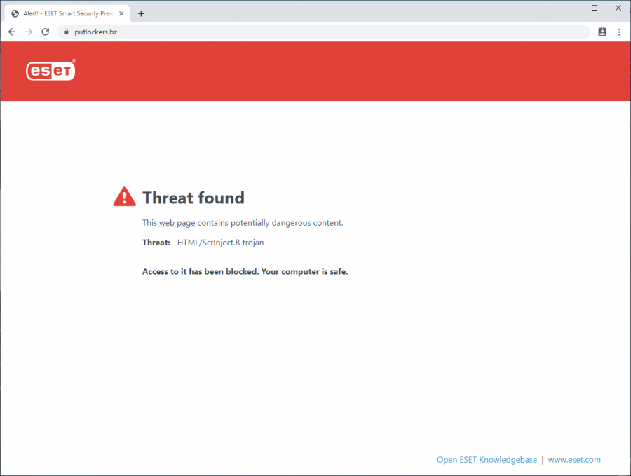 Multiple Putlocker websites are blocked by ESET NOT anti-virus software
