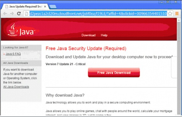D2pezc1a2cl20m.cloudfront.net drops messages urging to install a questionable Java Security Update
