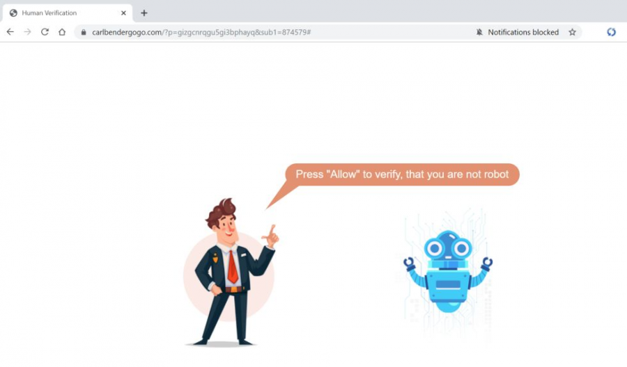 Carlbendergogo.com changes the new tab search zone and home page of the web browser after infecting it