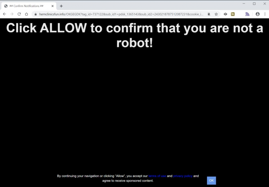 The domain tricks the user into allowing notifications and sponsored content