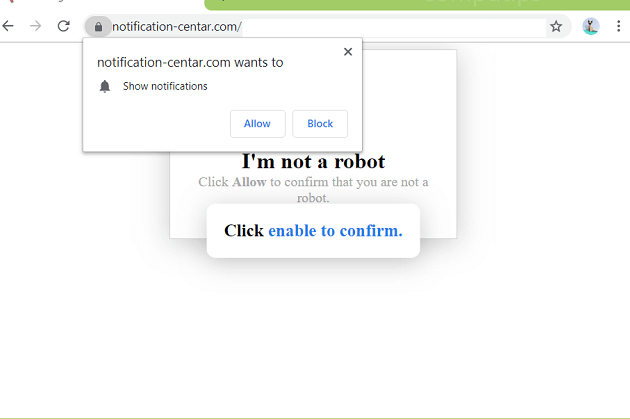 The URL deceives the user to allow browser notifications by clicking "I am not a robot"