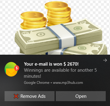 Mp3hub.com push notifications show links to phishing, scam and similar unsafe sites