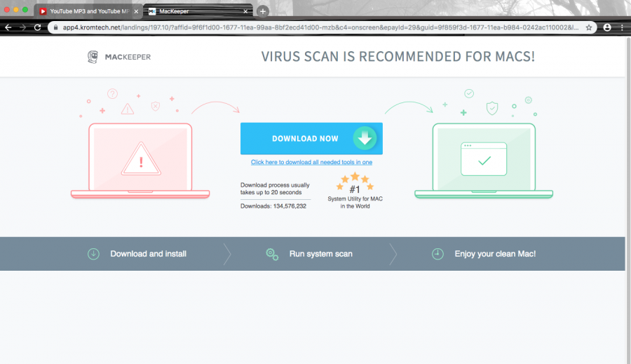 The website redirects users to odd pages where rogue security software such as MacKeeper is promoted