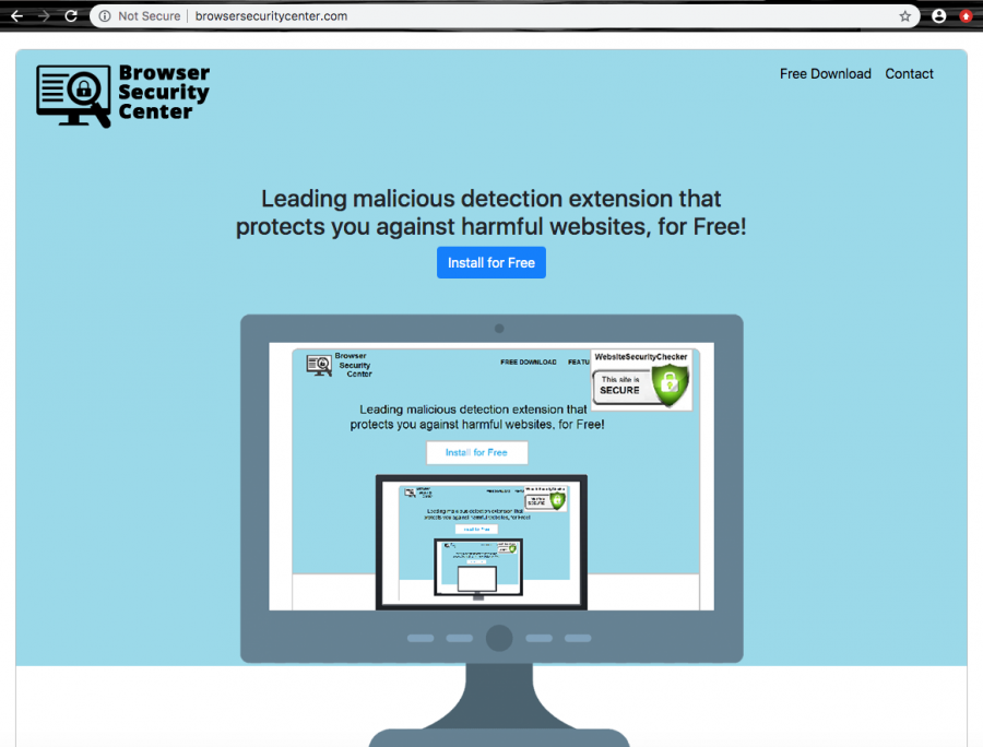 The domain offers downloading a protective extension to the browser app so that it could start its misleading activities and browser changes