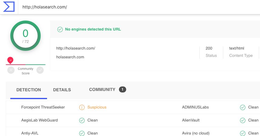 The rogue search engine has been detected as a suspicious one by Forcepoint ThreatSeeker