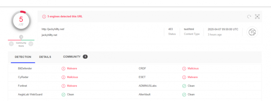 jackyhillty.net is detected by at least one anti-malware vendor