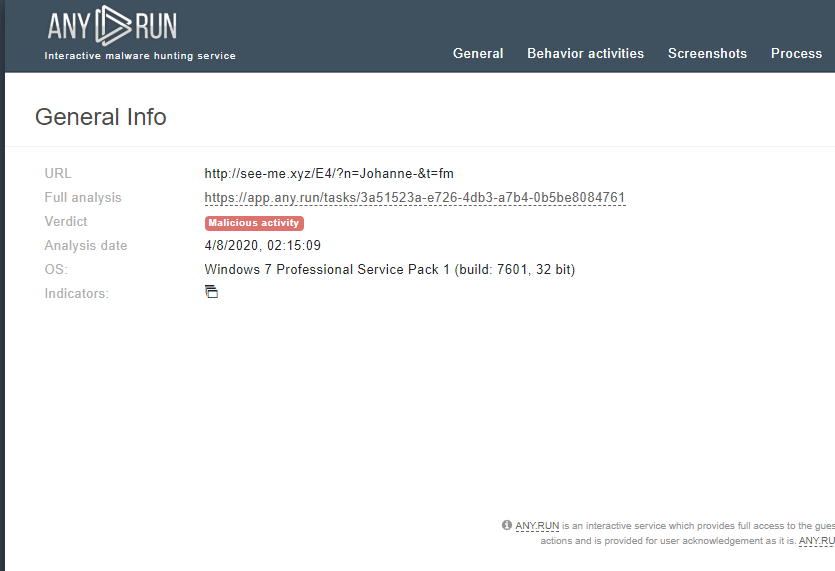 AnyRun analysis detected http://see-me.xyz as malicious