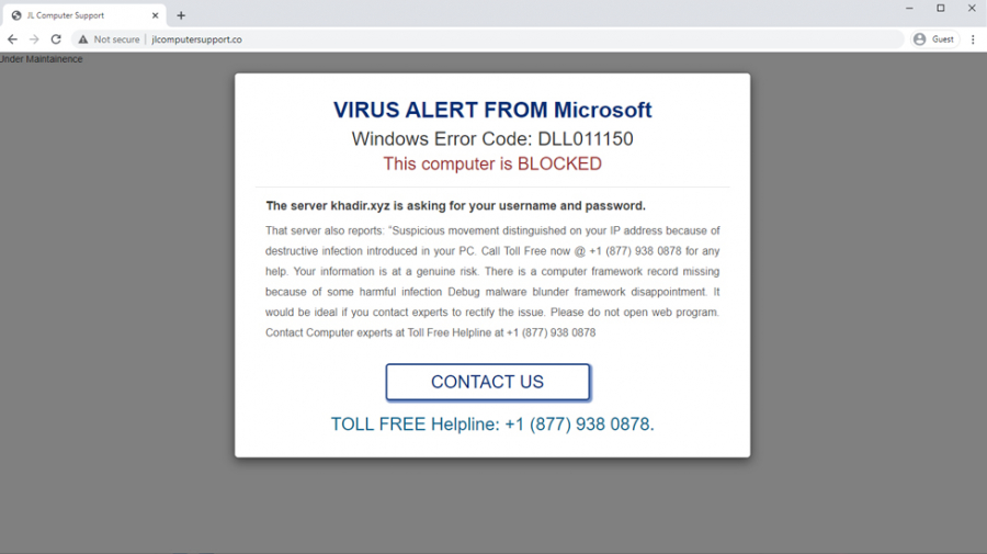 jkcomputersupport.co shows complete false claims about the computer (blocked, infected with malware)